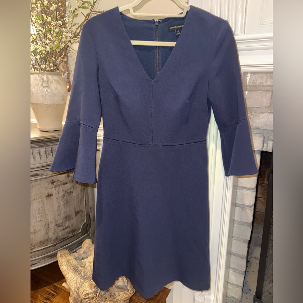 Banana Republic Navy Cotton Dress Flutter Bell Sleeve Size 0